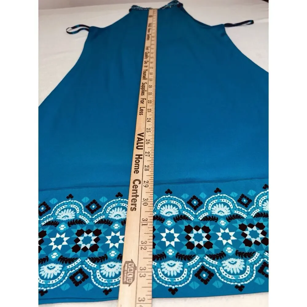 Sz S White House Black Market Halter Neck Embroidered Chemise Ocean Tropic Color